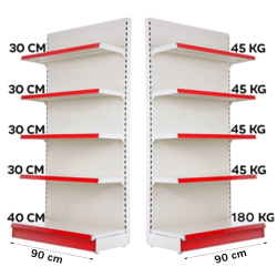 Estantería de pared metálica 90*220, base de 40 cm y 4 baldas de 30 cm