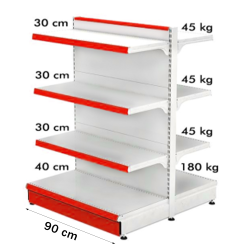 Raft metalic de mijloc (gondola) 90*140 baza 40 cm si 6 polite de 30 cm 