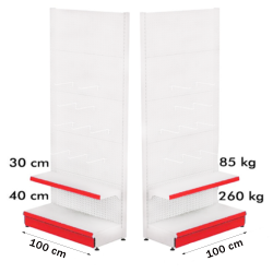 Raft metalic de perete cu carlige 100*220 baza 40 cm si 1 polita de 30 cm | Rafturi magazine si supermarket