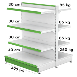 Raft metalic de mijloc (gondola) 100*140 baza 40 cm si 6 polite de 30 cm | Mobilier magazin