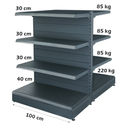 Balda metálica media (góndola) 100*140 base 40 cm y 6 baldas de 30 cm