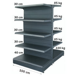 Étagère Gondole Métallique Retail 100*180 Base 40 cm et 8 Étagères de 30 cm