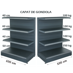 Raft metalic capat de gondola 100*140 baza 50 cm si 3 polite de 40 cm 