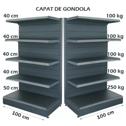 Raft metalic capat de gondola 100*180 baza 50 cm si 4 polite de 40 cm 