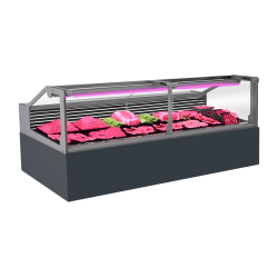 Vitrina frigorifica pentru carne, specialitati, mezeluri 200 cm, Gri Antracit RAL7016, iluminare LED carne, FULL STATIC, motor silentios
