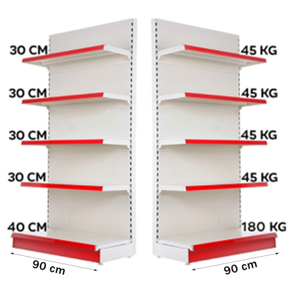 Etagère murale en métal 90*220, socle 40 cm et 4 étagères de 30 cm