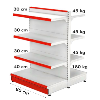 Raft metalic de mijloc (gondola) 60*140 baza 40 cm si 6 polite de 30 cm 