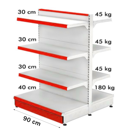 Balda metálica media (góndola) 90*140 base 40 cm y 6 baldas de 30 cm