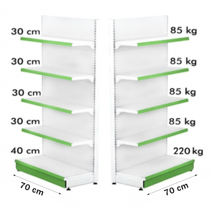 Raft metalic de perete 70*220 baza 40 cm si 4 polite de 30 cm