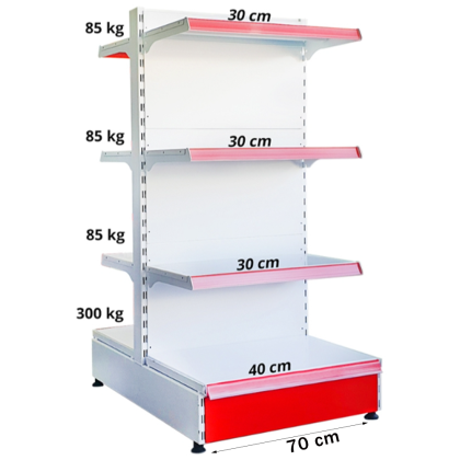 Raft metalic de mijloc (gondola) 70*140 baza 40 cm si 6 polite de 30 cm