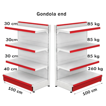 Estante extremo góndola metálico 100*140 base 40 cm y 3 estantes de 30 cm