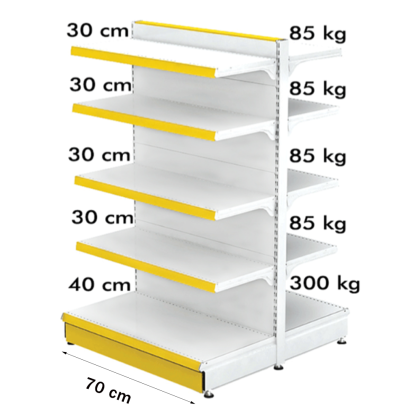 Estante metálico medio (góndola) 70*180 base 40 cm y 8 estantes de 30 cm