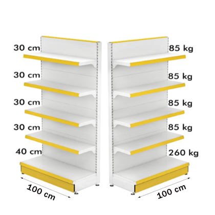 Retail Metal Gondola Shelf 100*180 Base 40 cm and 4 Shelves of 30 cm | Shop Furniture