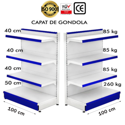 Estante extremo góndola metálico 100*140 base 50 cm y 3 estantes de 40 cm