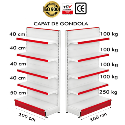 Raft metalic capat de gondola 100*180 baza 50 cm si 4 polite de 40 cm | Mobilier magazin