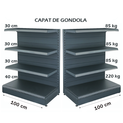 Étagère Gondole Métallique Retail 100*140 Base 40 cm et 3 Étagères de 30 cm