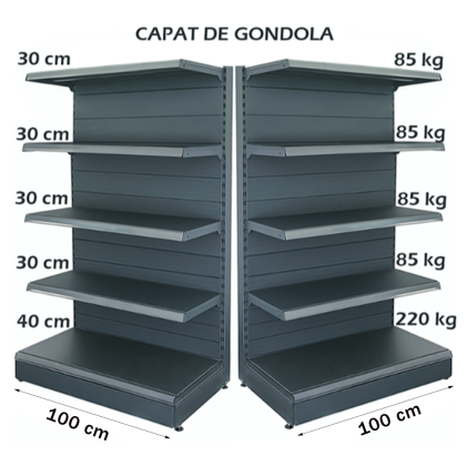 Estante extremo góndola metálico 100*180 base 40 cm y 4 estantes de 30 cm