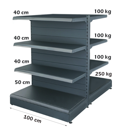 Balda metálica media (góndola) 100*140 base 50 cm y 6 baldas de 40 cm