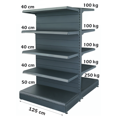 Raft metalic de mijloc (gondola) 125*180 baza 50 cm si 8 polite de 40 cm 