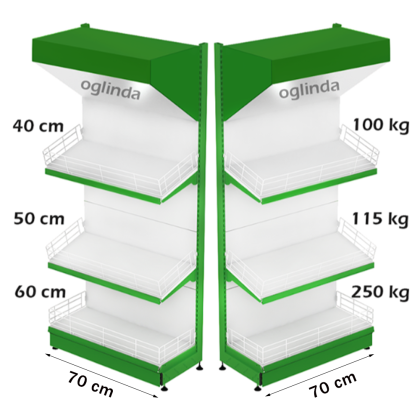 Estante frutero metalico 70*227h cm base 60 cm 2 estantes y tapa espejo