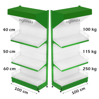 Estante frutero metálico 100*227h cm base 60 cm 2 estantes y tapa espejo