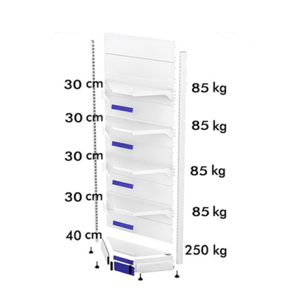 Raft metalic de perete coltar interior H220 baza 40 cm si 4 polite de 30 cm