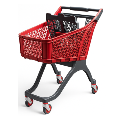 Plastic supermarket trolley 100 liters red with babyseat