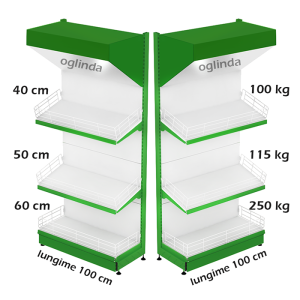 Raft metalic legume fructe 100*227h cm baza 60 cm 2 polite si pazie oglinda 