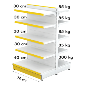 Retail Metal Shelving Gondolas 100*180 Base 40 cm and 8 Shelves of 30 cm