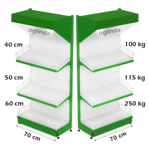 Estante frutero metalico 70*227h cm base 60 cm 2 estantes y tapa espejo