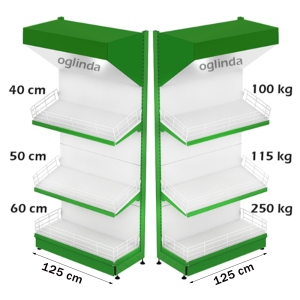 Estante frutero metálico 125*227h cm base 60 cm 2 estantes y tapa espejo