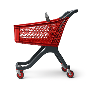 Chariot de supermarché en plastique 100 litres rouge avec siège bébé