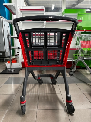 Chariot de supermarché en plastique 100 litres rouge avec siège bébé