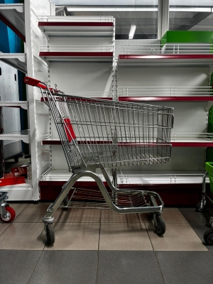 Chariot de supermarché 100 litres avec étagère inférieure et siège bébé