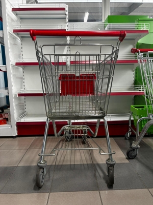 Chariot de supermarché 100 litres avec étagère inférieure et siège bébé